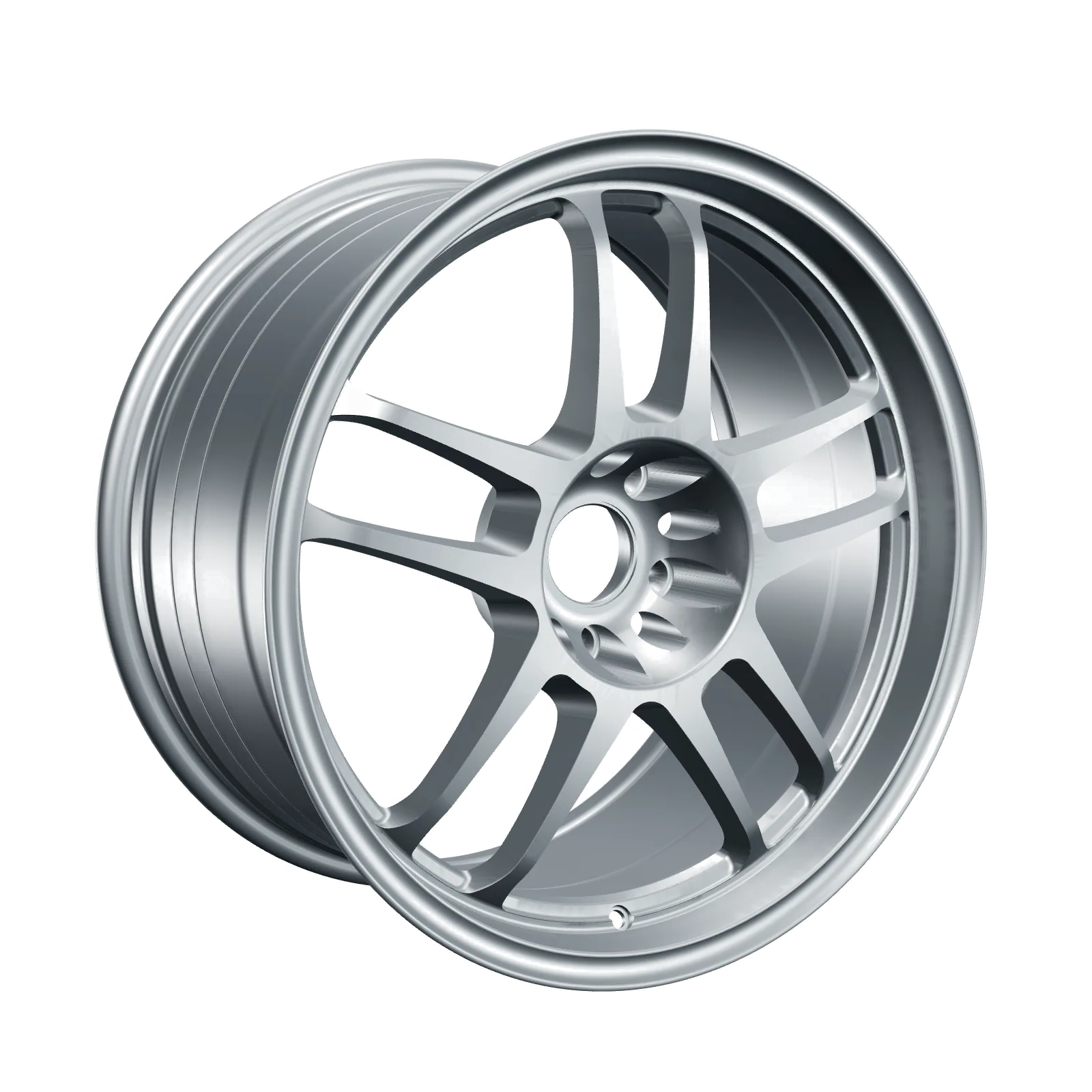 DX586 reviewed silver flow formed wheel in a barrel-left three-quarter view