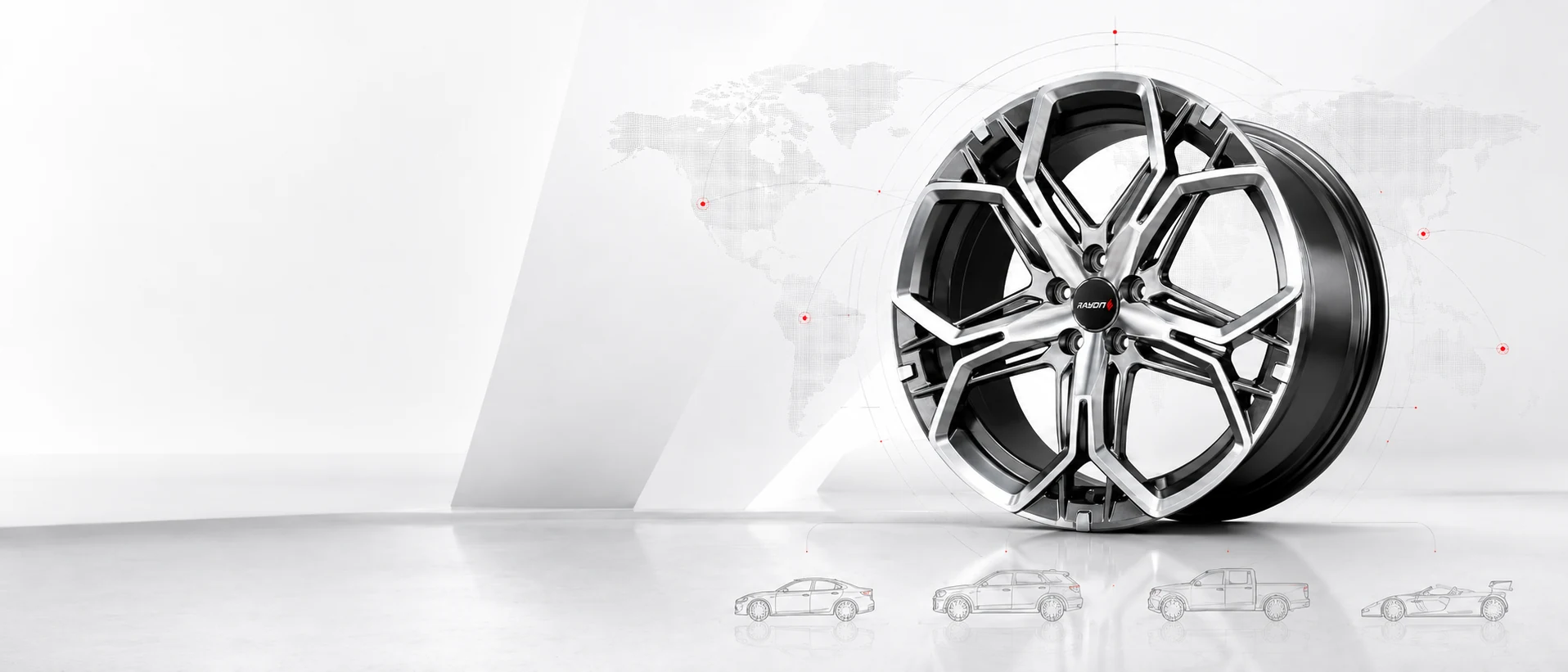 RAYONE global custom fitment hero visual with premium forged alloy wheel